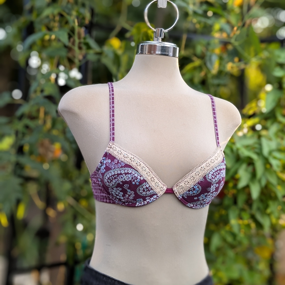 Sisi Intimate Elegant Lace Trimmed Push Up Bra in Burgundy and Cream Size 32